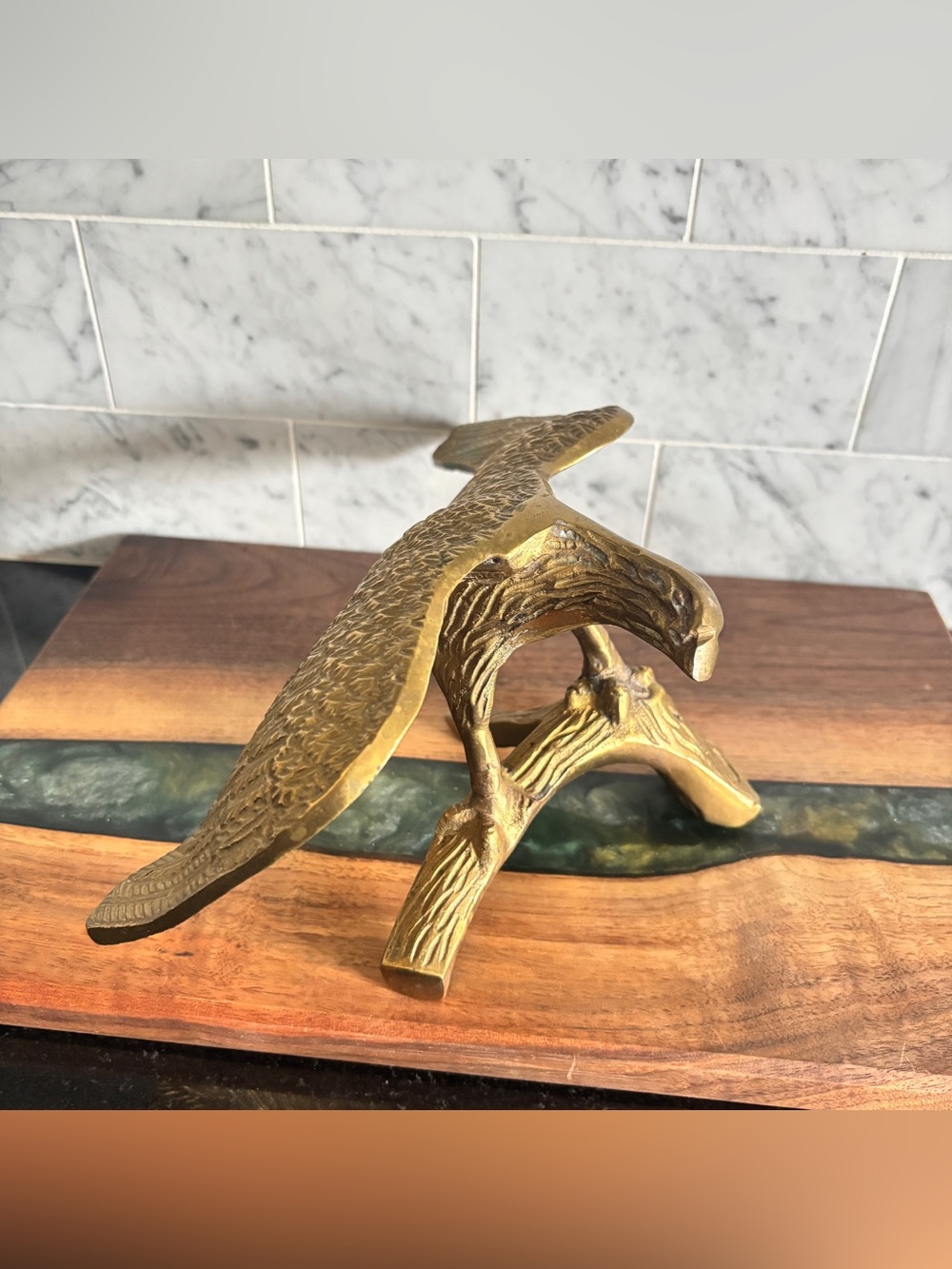 Vintage 9.5" Brass Eagle on Branch Figurine Statue, Mid Century Brass Animal